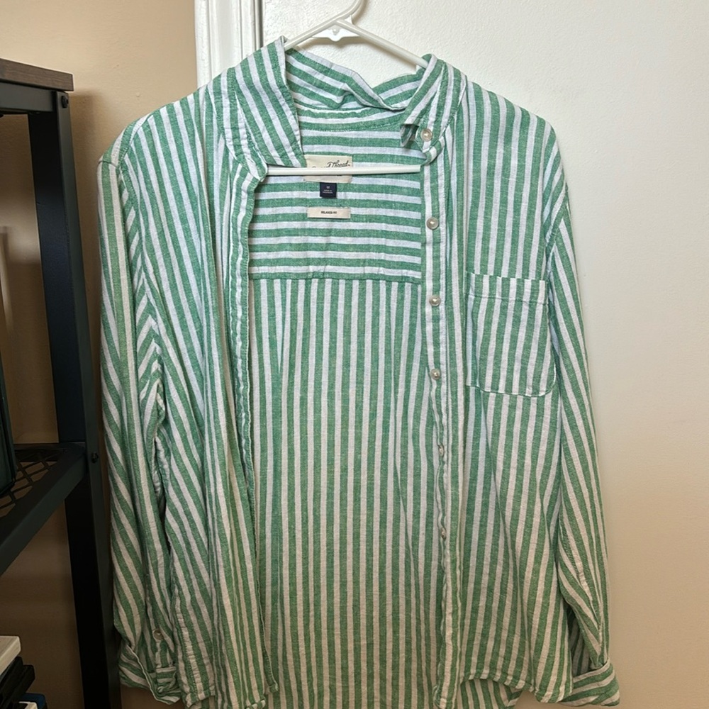 Green and white striped button down size medium.